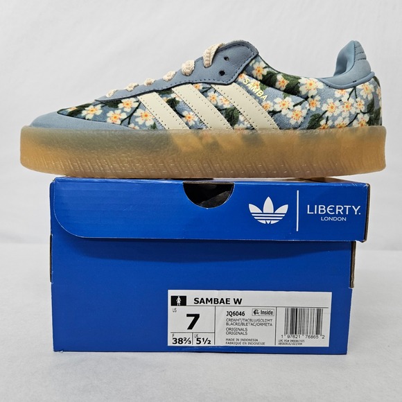 Adidas Sambae x Liberty London Sneakers JQ6046 Blue Floral Women's Size 7 - Picture 1 of 11